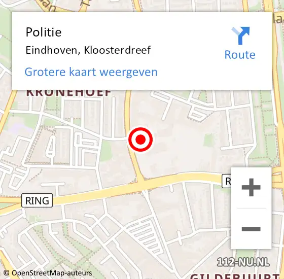 Locatie op kaart van de 112 melding: Politie Eindhoven, Kloosterdreef op 26 april 2023 13:20