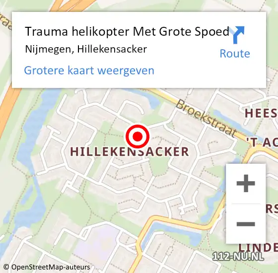 Locatie op kaart van de 112 melding: Trauma helikopter Met Grote Spoed Naar Nijmegen, Hillekensacker op 26 april 2023 13:31