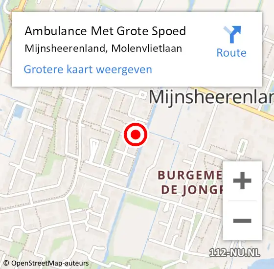 Locatie op kaart van de 112 melding: Ambulance Met Grote Spoed Naar Mijnsheerenland, Molenvlietlaan op 26 april 2023 13:44