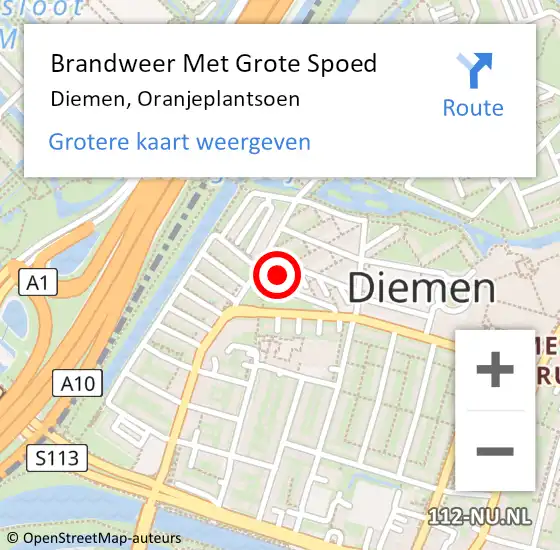 Locatie op kaart van de 112 melding: Brandweer Met Grote Spoed Naar Diemen, Oranjeplantsoen op 26 april 2023 13:55