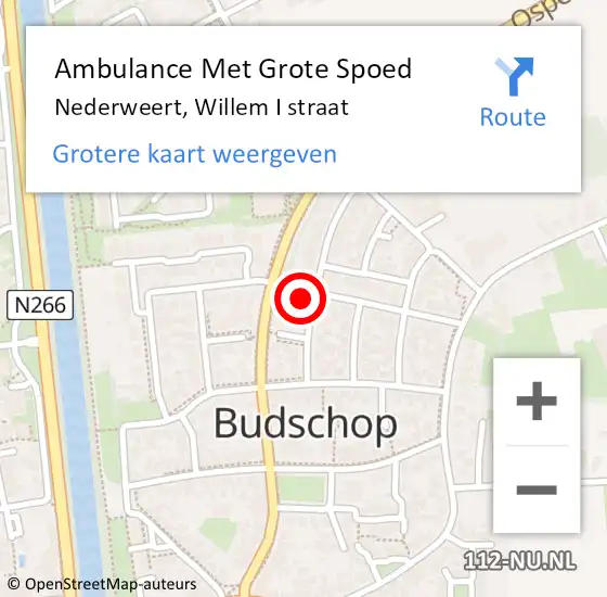 Locatie op kaart van de 112 melding: Ambulance Met Grote Spoed Naar Nederweert, Willem I straat op 26 april 2023 14:05