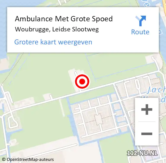 Locatie op kaart van de 112 melding: Ambulance Met Grote Spoed Naar Woubrugge, Leidse Slootweg op 26 april 2023 14:08