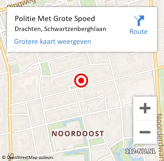 Locatie op kaart van de 112 melding: Politie Met Grote Spoed Naar Drachten, Schwartzenberghlaan op 26 april 2023 14:09