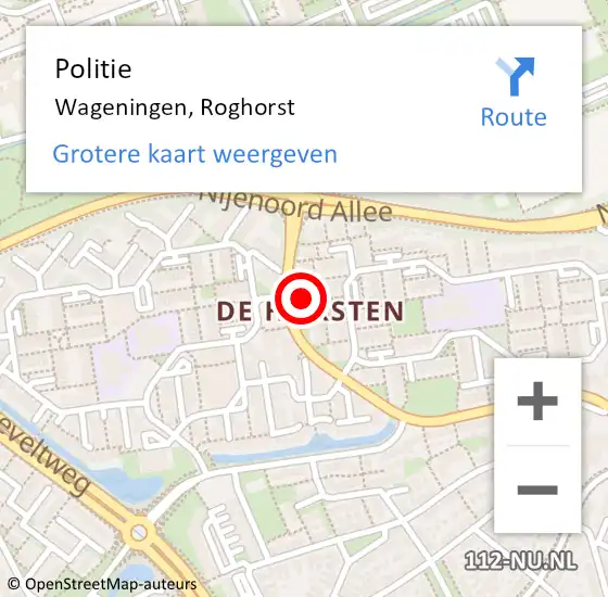 Locatie op kaart van de 112 melding: Politie Wageningen, Roghorst op 26 april 2023 14:20