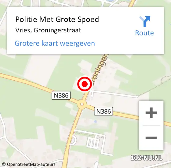 Locatie op kaart van de 112 melding: Politie Met Grote Spoed Naar Vries, Groningerstraat op 26 april 2023 14:57