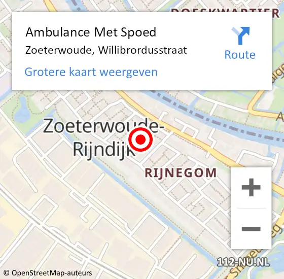 Locatie op kaart van de 112 melding: Ambulance Met Spoed Naar Zoeterwoude, Willibrordusstraat op 26 april 2023 15:24