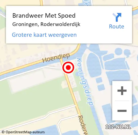 Locatie op kaart van de 112 melding: Brandweer Met Spoed Naar Groningen, Roderwolderdijk op 26 april 2023 15:49