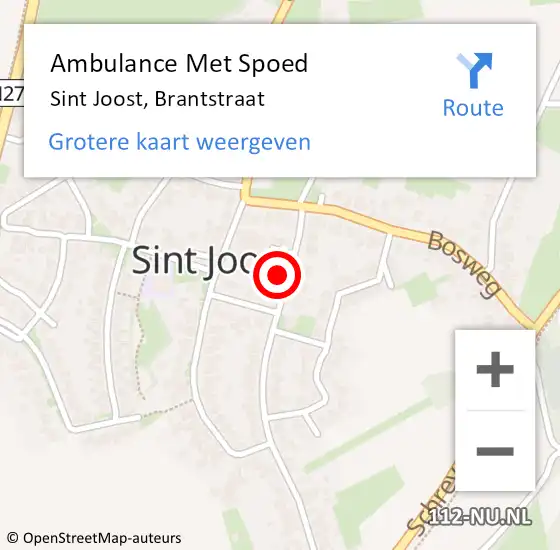 Locatie op kaart van de 112 melding: Ambulance Met Spoed Naar Sint Joost, Brantstraat op 23 augustus 2014 13:55