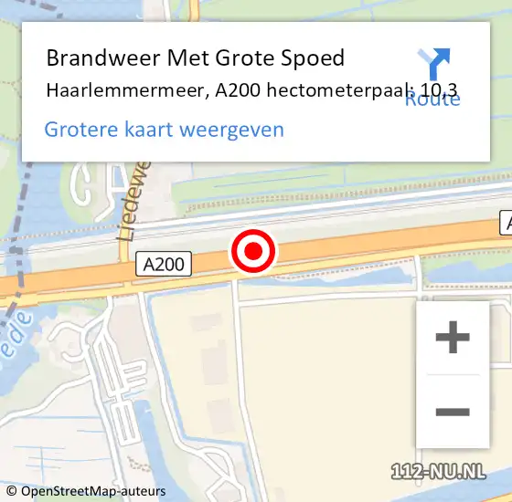 Locatie op kaart van de 112 melding: Brandweer Met Grote Spoed Naar Haarlemmermeer, A200 hectometerpaal: 10,3 op 26 april 2023 16:04