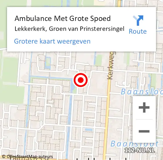 Locatie op kaart van de 112 melding: Ambulance Met Grote Spoed Naar Lekkerkerk, Groen van Prinsterersingel op 26 april 2023 16:31