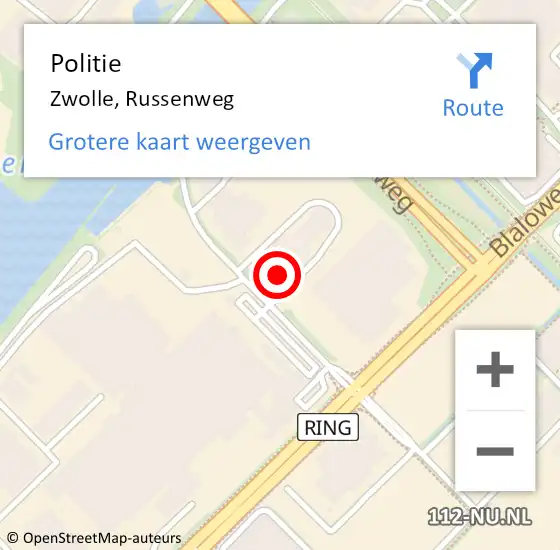 Locatie op kaart van de 112 melding: Politie Zwolle, Russenweg op 26 april 2023 16:32