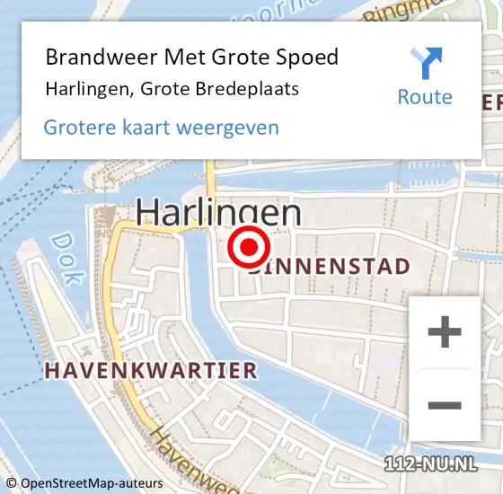 Locatie op kaart van de 112 melding: Brandweer Met Grote Spoed Naar Harlingen, Grote Bredeplaats op 23 augustus 2014 14:00