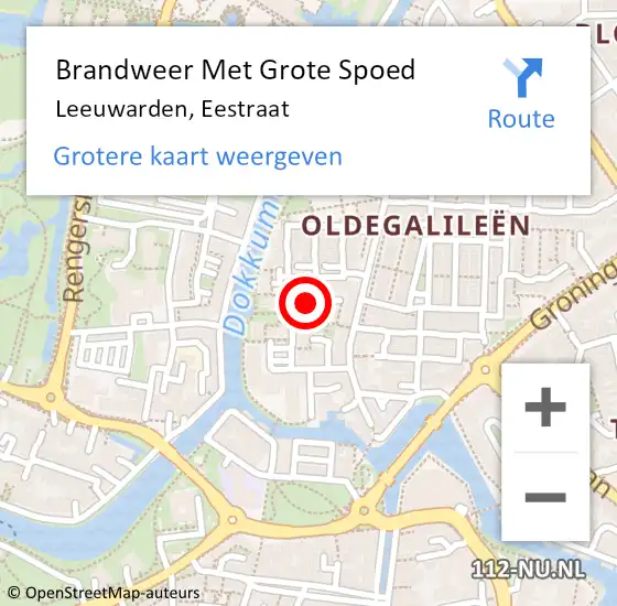 Locatie op kaart van de 112 melding: Brandweer Met Grote Spoed Naar Leeuwarden, Eestraat op 26 april 2023 16:44