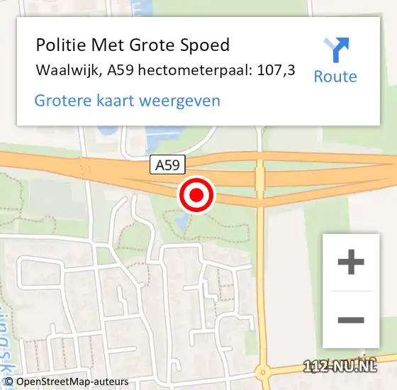 Locatie op kaart van de 112 melding: Politie Met Grote Spoed Naar Waalwijk, A59 hectometerpaal: 107,3 op 26 april 2023 17:17