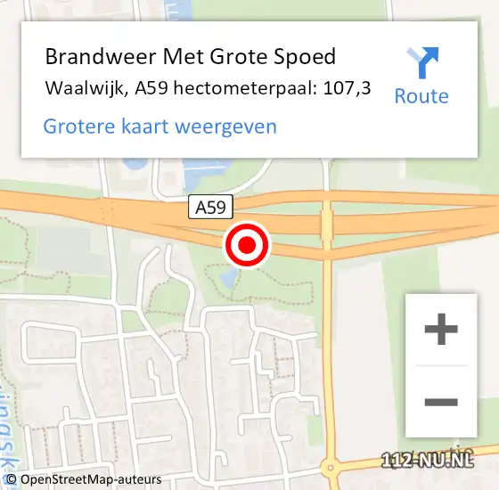 Locatie op kaart van de 112 melding: Brandweer Met Grote Spoed Naar Waalwijk, A59 hectometerpaal: 107,3 op 26 april 2023 17:18