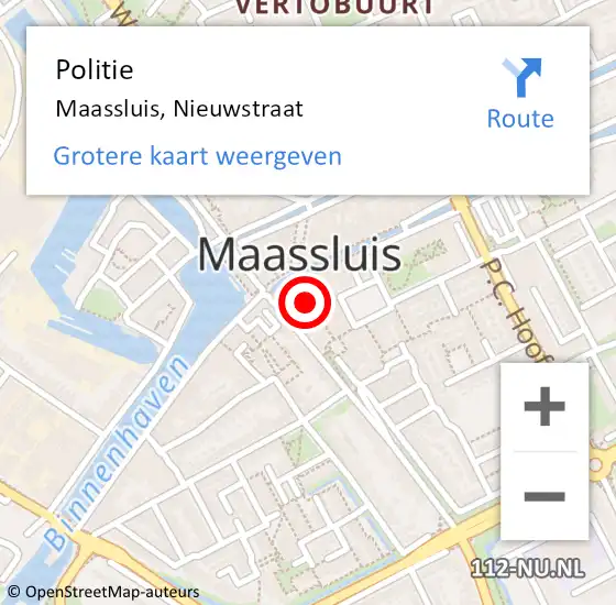 Locatie op kaart van de 112 melding: Politie Maassluis, Nieuwstraat op 26 april 2023 17:51