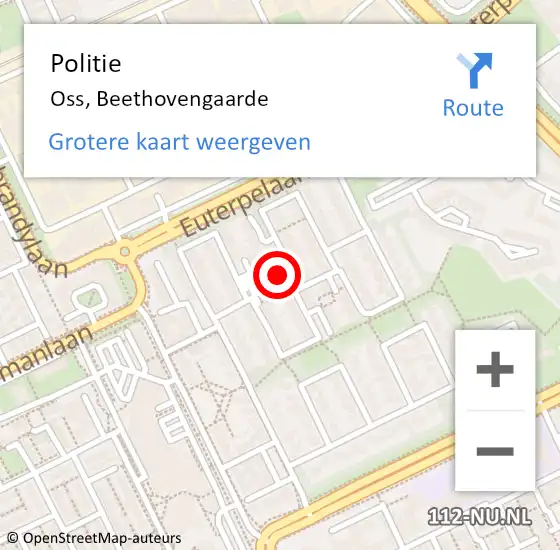 Locatie op kaart van de 112 melding: Politie Oss, Beethovengaarde op 26 april 2023 18:19