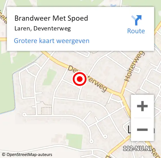 Locatie op kaart van de 112 melding: Brandweer Met Spoed Naar Laren, Deventerweg op 26 april 2023 18:43