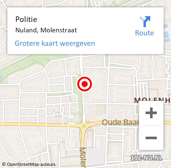 Locatie op kaart van de 112 melding: Politie Nuland, Molenstraat op 26 april 2023 19:19