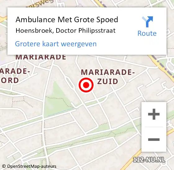 Locatie op kaart van de 112 melding: Ambulance Met Grote Spoed Naar Hoensbroek, Doctor Philipsstraat op 23 augustus 2014 14:20