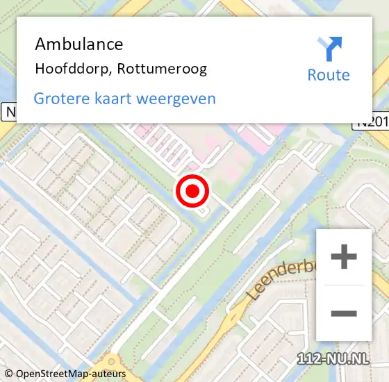 Locatie op kaart van de 112 melding: Ambulance Hoofddorp, Rottumeroog op 26 april 2023 19:57