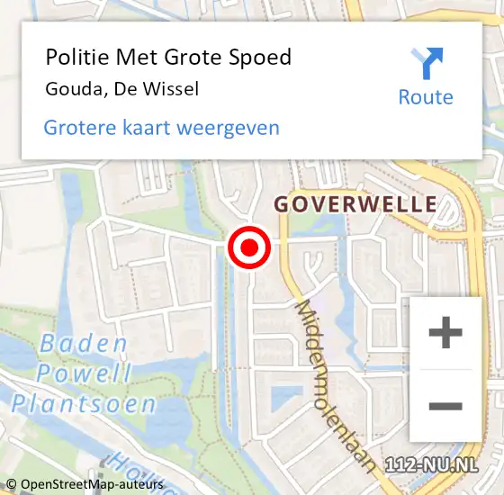 Locatie op kaart van de 112 melding: Politie Met Grote Spoed Naar Gouda, De Wissel op 26 april 2023 20:26