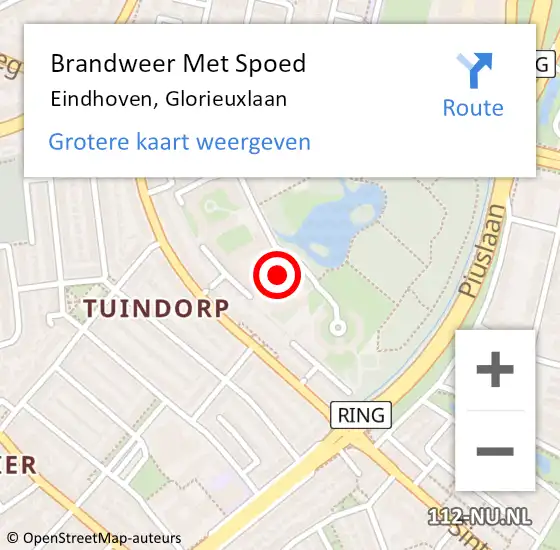 Locatie op kaart van de 112 melding: Brandweer Met Spoed Naar Eindhoven, Glorieuxlaan op 26 april 2023 20:32