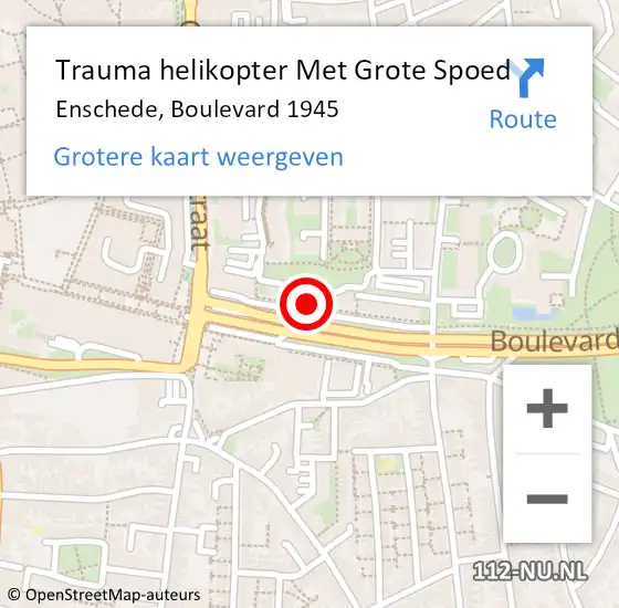 Locatie op kaart van de 112 melding: Trauma helikopter Met Grote Spoed Naar Enschede, Boulevard 1945 op 26 april 2023 21:04