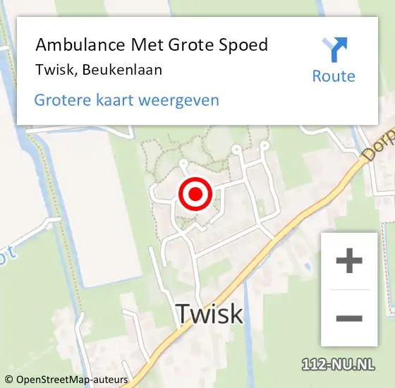Locatie op kaart van de 112 melding: Ambulance Met Grote Spoed Naar Twisk, Beukenlaan op 26 april 2023 21:08