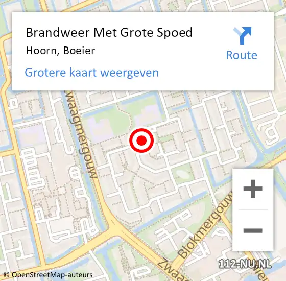 Locatie op kaart van de 112 melding: Brandweer Met Grote Spoed Naar Hoorn, Boeier op 26 april 2023 21:38