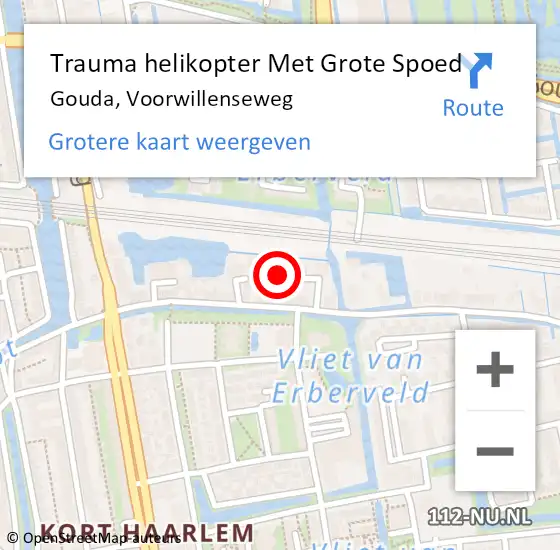 Locatie op kaart van de 112 melding: Trauma helikopter Met Grote Spoed Naar Gouda, Voorwillenseweg op 26 april 2023 22:03