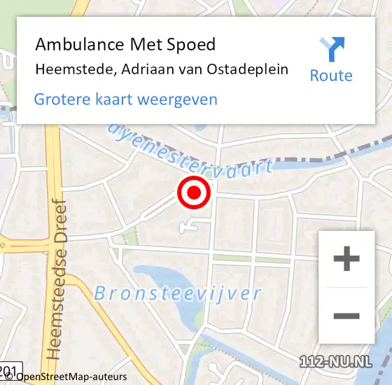 Locatie op kaart van de 112 melding: Ambulance Met Spoed Naar Heemstede, Adriaan van Ostadeplein op 26 april 2023 22:16