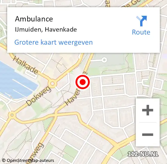 Locatie op kaart van de 112 melding: Ambulance IJmuiden, Havenkade op 26 april 2023 22:54