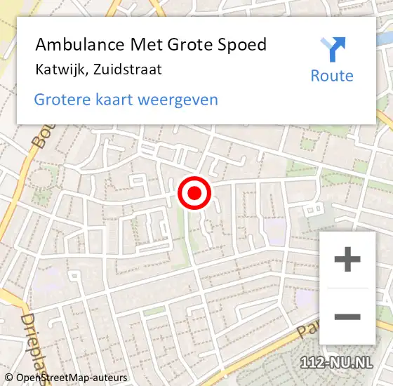Locatie op kaart van de 112 melding: Ambulance Met Grote Spoed Naar Katwijk, Zuidstraat op 26 april 2023 23:26