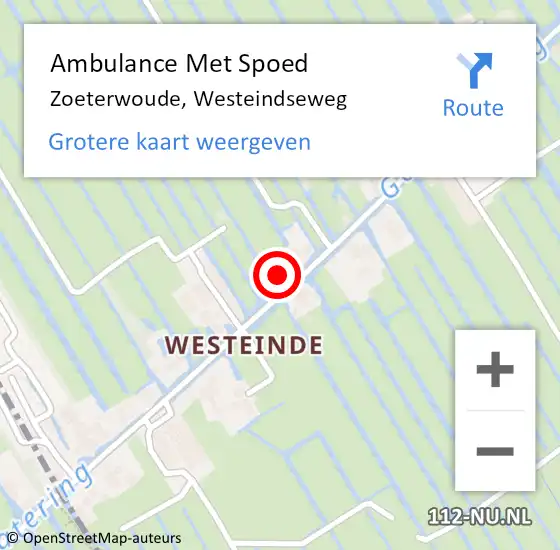 Locatie op kaart van de 112 melding: Ambulance Met Spoed Naar Zoeterwoude, Westeindseweg op 27 april 2023 00:08