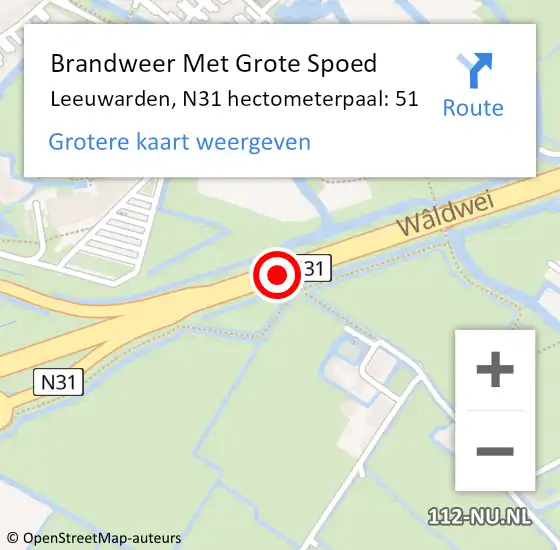 Locatie op kaart van de 112 melding: Brandweer Met Grote Spoed Naar Leeuwarden, N31 hectometerpaal: 51 op 27 april 2023 00:21