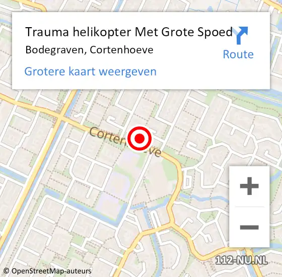 Locatie op kaart van de 112 melding: Trauma helikopter Met Grote Spoed Naar Bodegraven, Cortenhoeve op 27 april 2023 02:50