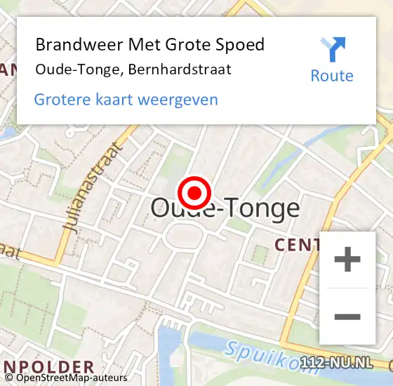 Locatie op kaart van de 112 melding: Brandweer Met Grote Spoed Naar Oude-Tonge, Bernhardstraat op 27 april 2023 03:37