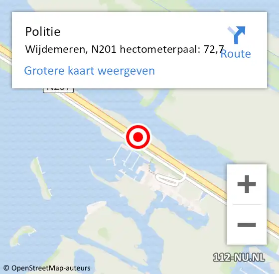 Locatie op kaart van de 112 melding: Politie Wijdemeren, N201 hectometerpaal: 72,7 op 27 april 2023 05:15