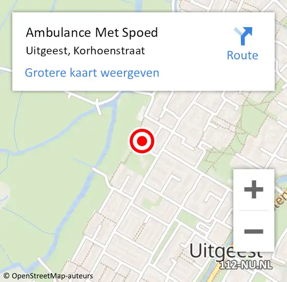 Locatie op kaart van de 112 melding: Ambulance Met Spoed Naar Uitgeest, Korhoenstraat op 27 april 2023 05:22
