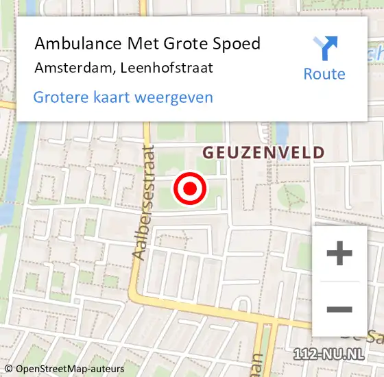 Locatie op kaart van de 112 melding: Ambulance Met Grote Spoed Naar Amsterdam, Leenhofstraat op 27 april 2023 07:19