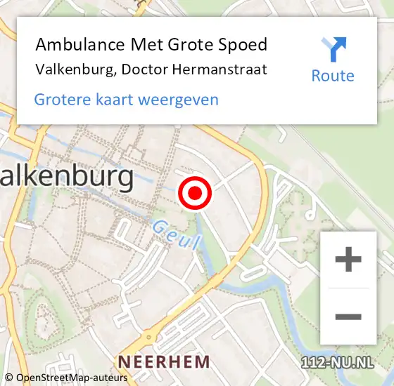 Locatie op kaart van de 112 melding: Ambulance Met Grote Spoed Naar Valkenburg, Doctor Hermanstraat op 23 augustus 2014 15:03