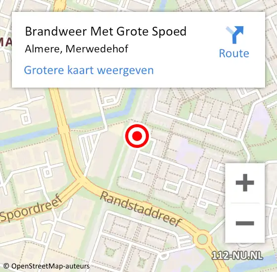 Locatie op kaart van de 112 melding: Brandweer Met Grote Spoed Naar Almere, Merwedehof op 27 april 2023 08:19