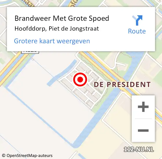 Locatie op kaart van de 112 melding: Brandweer Met Grote Spoed Naar Hoofddorp, Piet de Jongstraat op 27 april 2023 08:39