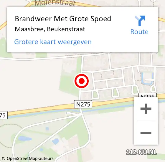 Locatie op kaart van de 112 melding: Brandweer Met Grote Spoed Naar Maasbree, Beukenstraat op 27 april 2023 09:45