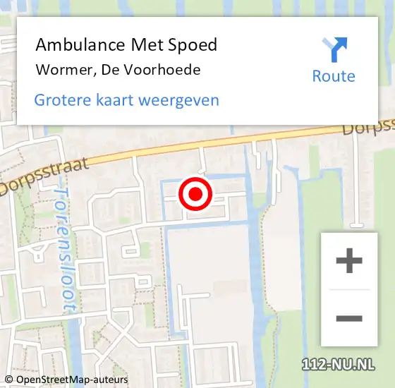 Locatie op kaart van de 112 melding: Ambulance Met Spoed Naar Wormer, De Voorhoede op 27 april 2023 09:56