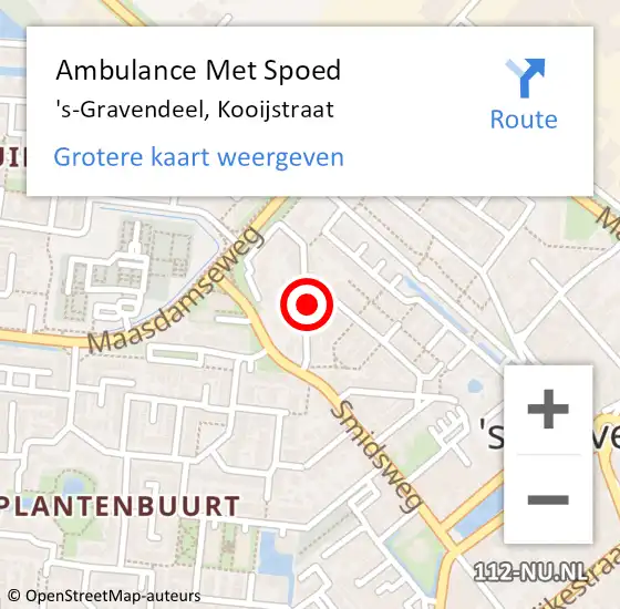 Locatie op kaart van de 112 melding: Ambulance Met Spoed Naar 's-Gravendeel, Kooijstraat op 27 april 2023 10:08