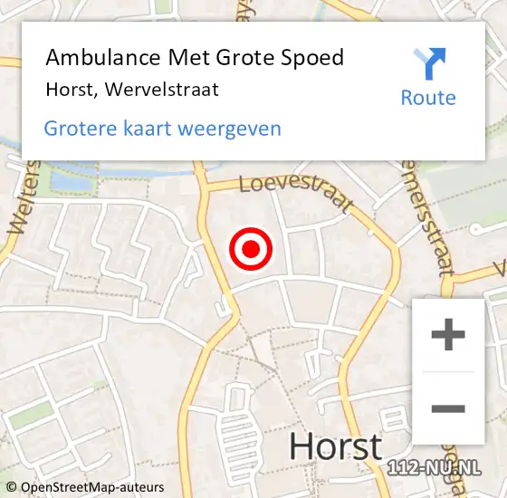 Locatie op kaart van de 112 melding: Ambulance Met Grote Spoed Naar Horst, Wervelstraat op 23 augustus 2014 15:15