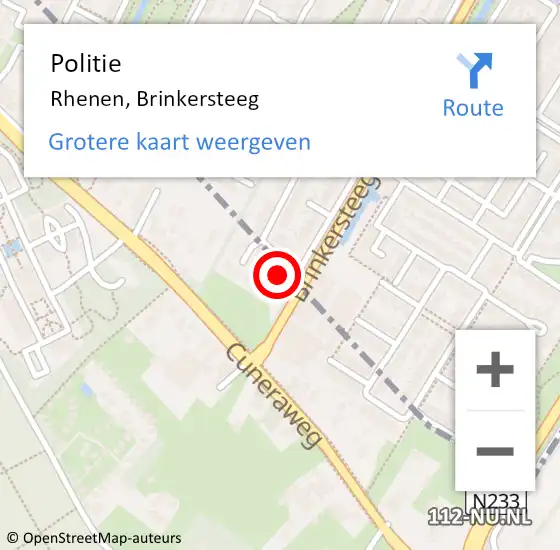 Locatie op kaart van de 112 melding: Politie Rhenen, Brinkersteeg op 27 april 2023 10:32