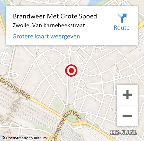 Locatie op kaart van de 112 melding: Brandweer Met Grote Spoed Naar Zwolle, Van Karnebeekstraat op 27 april 2023 11:37